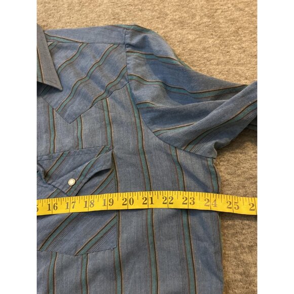 Ely Cattleman Shirt Mens X-Large Blue Striped Short Sleeve Western Pearl Snaps - Picture 4 of 6